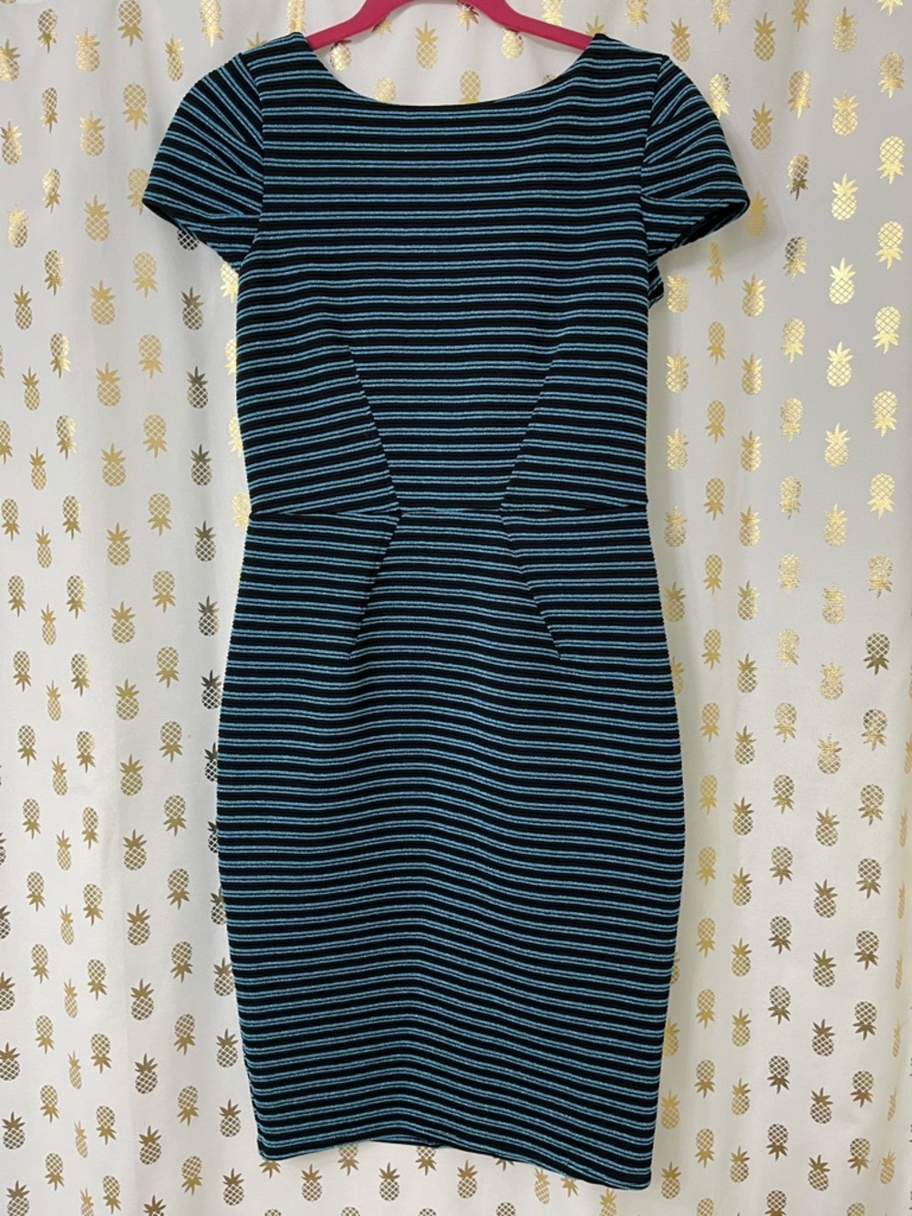 Closet London Black and Blue Striped Ponte Midi Dress